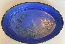 Large Guernsey Studio Pottery Floral Design Oval Dish 12” By 8.5”