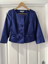 L.K BENNETT BLAZER JACKET WOMENS TOP SIZE UK 10 BOW DETAIL BUTTON UP BLUE NEW
