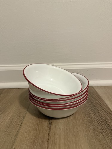 Corelle set red rim white - corelle,