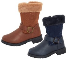 Girls Mid Calf Fur Trim Boots