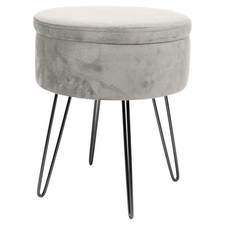 Round Velvet Storage Footstool