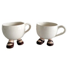 2 x Carlton Ware Walking Lustre Design Tea Cup Brown Shoes  Retro 1970's