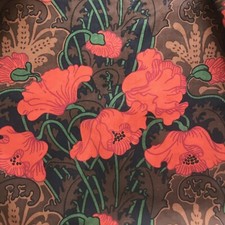 Vintage Retro 70-80s Liberty of London Fabric Red Poppy Floral Curtain Clementia