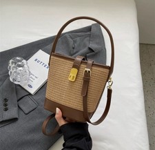 Brown Woven Crossbody Bag | Designer-Inspired | Gold Buckle Detail | Straw Style