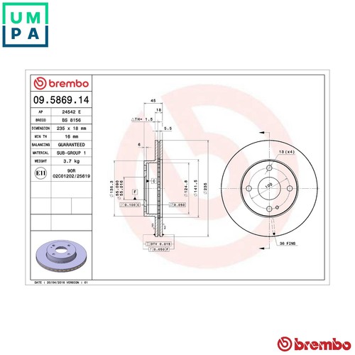 Brake disc 5869 - 09.5869.14, for