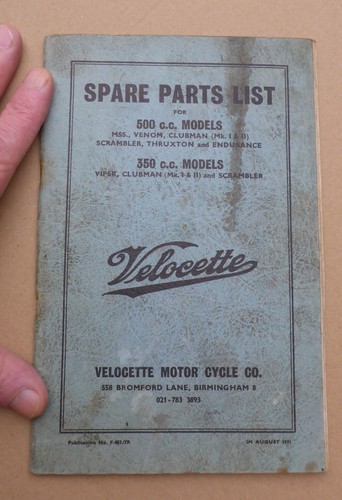 Velocette spare parts list - parts,