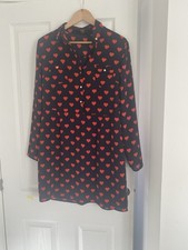 Oasis Women’s Navy With Red Love Hearts Dress - Size 16