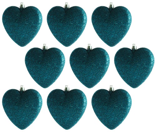 Teal heart christmas baubles - teal,