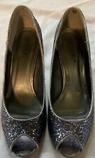 Evie - Ladies Size 6 - Silver Glitter Peep Toe Court Shoes 