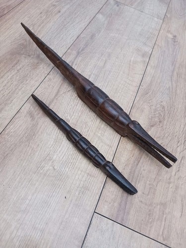 Pair vintage hand carved - vintage, dark