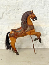 Antique Hand Carved Carousel Horse – Original Paint & Iron Stand – 68cm
