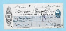 Barclays Bank Ltd., Frederick Street, Birmingham, cheque dated 1930.