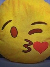 Yellow Smiley Face Kissing Emoji Pillow cushion 11" Inch Blowing Kiss Soft