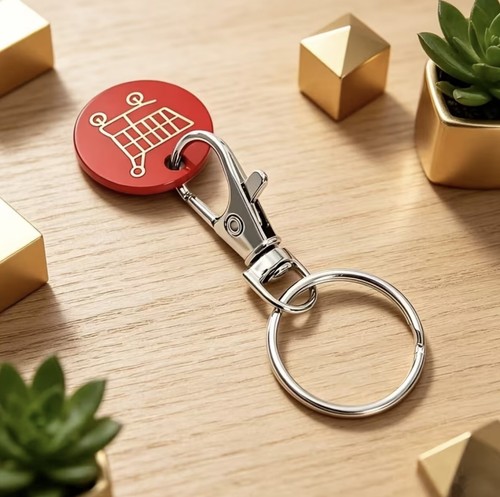 Red shopping trolley token - shopping,