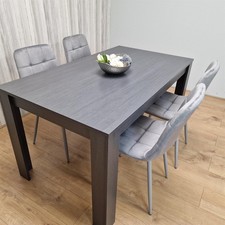 Dining Table and 4 Chairs Black Dark Grey 4 Velvet Grey Chairs Wood Dining Set F