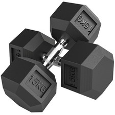 HOMCOM 2x15KG Rubber Hex Dumbbell Portable Hand Weights for Home Gym