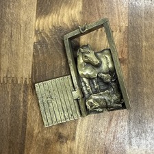 JJ Equestrian Horse & Baby in Stable Brooch With Movable Door Opens & Closes Pin