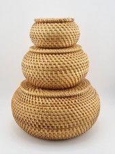 3 Rattan Storage Baskets Round