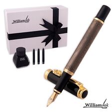 WilliamInk Regal Engraved Fountain Pen Gift Set 3 Cartridges Beautiful Executive