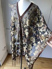 AMADEL DEVORE BROWN GOLD ROSE SEMI SHEER EVENING BEACH PONCHO KIMONO TASSELS