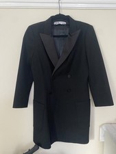 ZARA Long BLAZER JACKET SIZE M BUTTONS DOUBLE BREASTED Black satin lapels BNWT