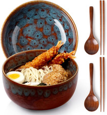 NUTRIUPS Ceramic Ramen Bowl Set of 2,1200ML Japanese Retro Ramen Bowls with Chop