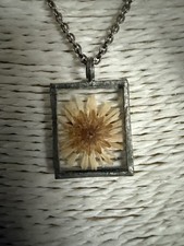 Vintage Dried Flower Pendant Necklace On New Stainless Steel Chain