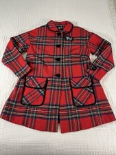 Hell Bunny Jacket Womens XS Red Plaid Stanley Pea Coat Aline Swing Retro Mod NEW