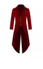 Men's Red Handmade Steampunk Tailcoat Jacket Gothic Victorian Coat S-6XL
