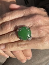 Silver Large Size Jade Vintage Ring 4.9 Grams 925