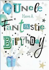 UNCLE BIRTHDAY GREETING CARD 7"X5" BALLOONS, PRESENT SIMON ELVIN 