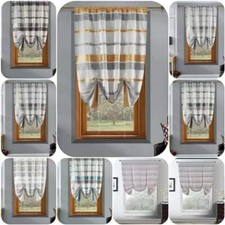 Voile Tie Blinds Net Curtains Chenille Stripe Slot Top Voile Panels 