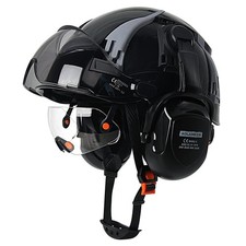Construction Safety Helmet with Visor Built In Goggle Earmuffs Hard Head Hat Cap