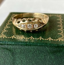 Antique 18ct Gold Diamond Gypsy Boat Ring - Size R, George V Era 1918