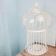 Shabby Chic Large Cream Cast Iron Bird Cage Design Candle Pillar Candle Holder