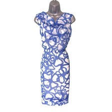 Dorville Vintage Dress Sze 10 Blue White Cowl Neck 1960s Wiggle Wedding Guest 