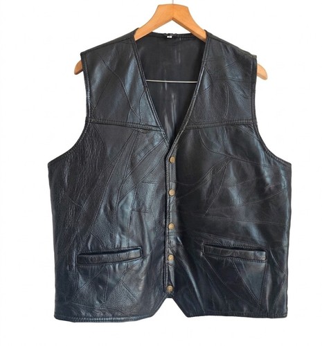 Black patchwork leather vest - black,