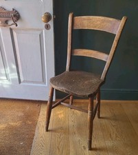Antique Elm & Beech Kitchen Dining Chair - Bar Back Rustic with Chipped Paint