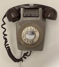 RESTORED GPO741 WALL MOUNTED  ROTARY DIAL TELEPHONE - GREY/BROWN /  NEON HANDSET