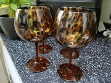 TORTOISE SHELL / LEOPARD PRINT BALLOON GIN GLASSES X 4