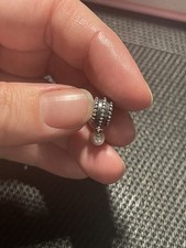 Pandora White Pearl Droplet Retired Dangle Charm - ALE 925 Sterling Silver