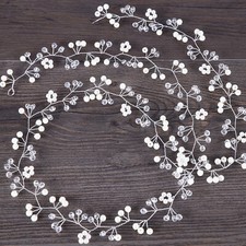 White Beaded Hairband Wedding Rhinestone Hair Vine Sparkle Accessory for Bridal