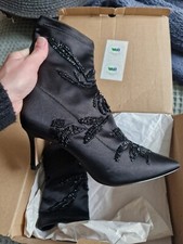 BNWB Zara Satin Beaded Embelished Embroidered Sock Boots UK6 Never Been Worn 👠