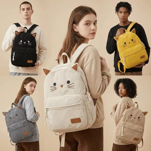 Cartoon cat backpack corduroy - cartoon,