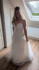 Strapless White Wedding Dress Size 16/18 With Beading Detail, Corseted
