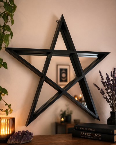 Black framed pentagram mirror - framed,