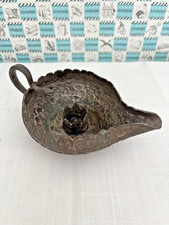 Vintage Indian hammered metal snake oil lamp/candle holder with spout