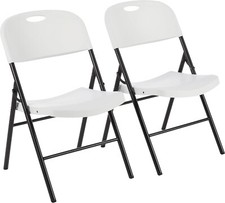 Amazon Basics Folding Plastic Chairs 2-Pack White With Black Legs 350lb Capacity