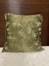 Preowned 100% Silk Cushion Cover  Olive Green With Gold Embroidery