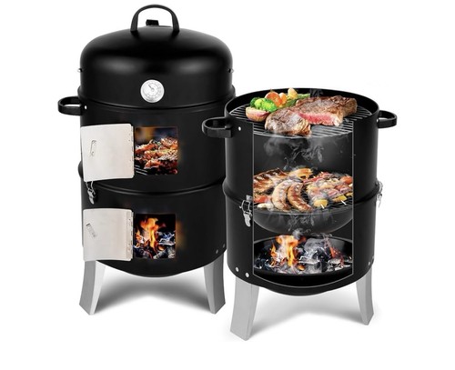 Round charcoal smoker - 3-in-1,